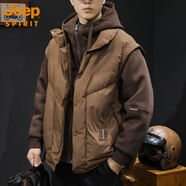 JEEP SPIRIT短款羽絨服男士冬季潮流鴨絨拼接工裝新款寬松連帽休閑保暖外套 7195咖啡色 XL 【適合145斤左右】