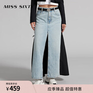 MISS SIXTY半身裙牛仔裙女開(kāi)叉設計拼接性感個(gè)性長(cháng)裙歐美高街風(fēng) 中藍 S