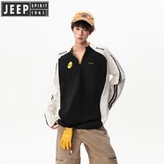 JEEP SPIRIT吉普速干輕薄騎行服女男撞色半拉鏈長(cháng)袖T恤戶(hù)外健身訓練運動(dòng)上衣 黑色長(cháng)款 男款 M 女款體重85-95