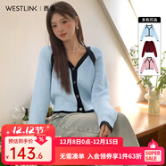 西遇假兩件針織衫女2025年春季新款V領(lǐng)甜美粉色短毛衣上衣 藍色   L