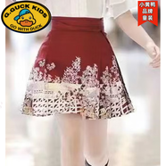 G.duck馬面裙女童漢服兒童短款夏季古裝春秋新中式女孩短裙兒童套裝裙子 酒紅色馬面裙短款(單群） 150