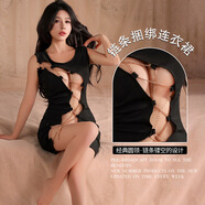 性感連衣裙女夏無(wú)袖掛脖系帶修身顯瘦包臀短裙子 黑色 L