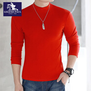 傳奇保羅半高領(lǐng)打底衫男士純棉大碼秋冬純色內搭厚款長(cháng)袖t恤青年保暖秋衣 紅色 4XL 200斤左右穿