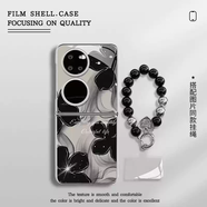 何健弓水墨花電鍍玻璃折疊殼適用華為pockets手機殼pocket2高級感小眾不撞款保護套p50pocket適合夏天的 電鍍玻璃殼-銀色-YS719水墨 OPPOFindN3