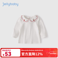 JELLYBABY女童長(cháng)袖t恤2寶寶秋裝甜美花邊領(lǐng)上衣小女孩秋季純棉衣服洋氣兒童 米白 100 CM