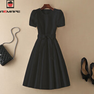 AEMAPE連衣裙女裝2025春夏小白裙感法式簡(jiǎn)約圓領(lǐng)收腰顯瘦氣質(zhì)設計感裙子 黑色 S