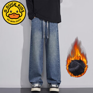 G.duck青少年新款加厚直筒褲子男孩12帥氣13初高中15大童秋冬加絨牛仔褲 復古藍 加絨 303 190 3XL 160-180斤