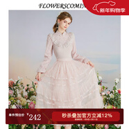 flowerscoming了2024冬季新款法式蕾絲網(wǎng)紗半身裙女公主風(fēng)中長(cháng)款蛋糕裙子 粉色 XL
