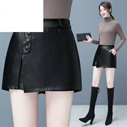 皮爾卡丹（pierre cardin）皮裙褲女秋冬2024新款高腰pu皮裙時(shí)尚外穿松緊腰皮短褲a字靴褲裙 633#黑色 27/M