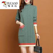 啄木鳥(niǎo)（TUCANO）洋氣毛衣裙女內搭寬松外穿中長(cháng)款打底衫女秋冬新款加絨加厚毛衣女 綠色 2XL 【建議120-135斤】