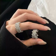 伊黛兒輕奢滿(mǎn)天星閃鉆鋯石可調節銀色戒指女新款小眾設計感精致食指戒環(huán) 滿(mǎn)天星戒指