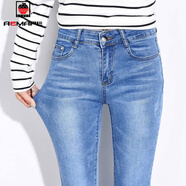 AEMAPE牛仔褲女2026新款加絨春秋冬彈力高腰長(cháng)褲修身顯瘦顯高鉛筆褲子女 淺藍色_-1011 32 _建議_140-150斤