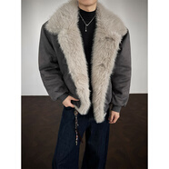 主意范cleanfit座山雕毛領(lǐng)連帽夾克棉服男冬季加厚保暖美式短款棉衣外套 5D1198深灰【升級麂皮絨加厚款】 XL （適合）130-145斤