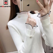 AEMAPE加絨厚加厚毛衣女外穿秋冬新款修身針織洋氣內搭上衣蕾絲打底衫 白色 L 105-115斤