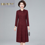夏典素訂女王（SE.PSTP）中年媽媽秋裝改良旗袍連衣裙新款高端平時(shí)可穿喜婆婆婚宴禮服裙子 KYNA872-148 L 建議108斤及以下