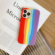 始貓彩墨液態(tài)硅膠殼帶標適用蘋(píng)果16pro手機殼跨境14pro全包保護套15 彩虹條-帶logo iphone6/6s