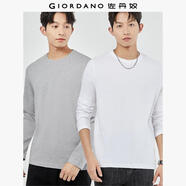 佐丹奴【2件裝】長(cháng)袖t恤男新款純棉基礎款純色圓領(lǐng)打底衫18023811 02白/花灰 L