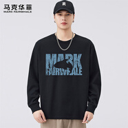 馬克華菲（MARK FAIRWHALE）長(cháng)袖t恤男士冬季潮牌純棉打底衫休閑印花上衣服男裝 黑色 XL