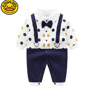 G.duck秋季新款嬰兒衣服3-12個(gè)月男女寶寶假兩件哈衣嬰幼兒背帶式哈衣潮 小紐扣背帶M579 73cm