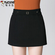 啄木鳥(niǎo)（TUCANO）秋冬毛呢短褲女彈力松緊腰大碼寬松顯瘦百搭呢子裙褲加厚外穿靴褲 黑色 3XL 32碼 135-145斤