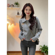 鹿王戀雪韓系刺繡polo領(lǐng)針織毛衣女秋冬季2025新款洋氣減齡休閑打底衫上衣 灰色 M 85-95斤