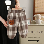 迪士尼（Disney）嬰兒褲子寶寶裝秋男女童哈倫褲洋氣格子休閑深秋初冬外穿束腳褲潮 咖格 80