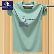 傳奇保羅夏季男士純棉運動(dòng)休閑薄款短袖t恤加肥加大碼圓領(lǐng)T胖子半袖上衣服 簽字豆綠色 M 體重90-115斤