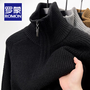 羅蒙（ROMON）半拉鏈高領(lǐng)粗針套頭毛衣男士秋冬加厚保暖針織衫青年防寒打底衫男 黑色 XL