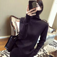 ANBIEM高領(lǐng)毛衣女秋冬新款韓國復古洋氣修身長(cháng)袖內搭加厚套頭打底針織衫 黑色加厚 M  75-120斤