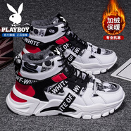 花花公子加絨棉鞋冬季男鞋2025新款保暖雪地靴男士加厚休閑運動(dòng)老爹鞋子男 黑紅【加絨】531847M 41