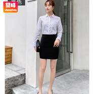 賞峰大碼西裝裙女職業(yè)裙短裙包臀裙黑色半身裙+白色雪紡工裝襯衫套裝 白色長(cháng)袖+半身裙 3XL 建議130-140斤