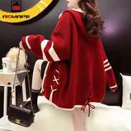 AEMAPE紅色外套女2025新款春秋季女裝運動(dòng)風(fēng)時(shí)尚懶風(fēng)毛衣開(kāi)衫 酒紅色  M _推薦80-100斤