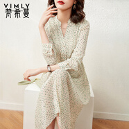 梵希蔓輕奢法式連衣裙顯瘦遮肉減齡春秋女裝氣質(zhì)輕熟風(fēng)碎花裙 F6729 杏花色 S