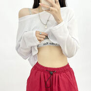 爵士路（JAZZ ROAD）爵士jazz舞蹈服裝 歐美短款露臍一字領(lǐng)露肩高腰針織T恤寬松上衣女 白色 S