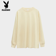 花花公子（PLAYBOY）230g重磅純棉長(cháng)袖T恤男士打底衫上衣女百搭圓領(lǐng)寬松內搭白t日系潮 杏色（Y33螺口） 常規 【230g純棉】 M 建議身高155-165cm 85-105斤