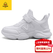 G.duck男童加絨加厚大棉小白鞋女童防水保暖白色運動(dòng)鞋中小學(xué)生校園白鞋 LT208皮面 白色 28碼內長(cháng)17.6cm