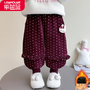 樂(lè )芭鼠女童褲子加絨加厚冬季保暖長(cháng)褲寶寶棉褲兒童休閑褲冬裝女孩小腳褲 酒紅色 100 碼建議 身高95左右 (2-3歲)