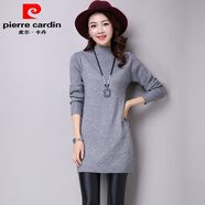 皮爾卡丹（pierre cardin）中長(cháng)款加厚毛衣女秋冬半高領(lǐng)韓版寬松包臀針織衫2026新款打底衫 灰色 S 80-95斤