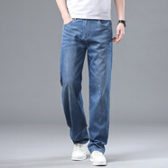 海沛尼克牛仔褲男直筒寬松彈力大碼高腰長(cháng)褲子男加肥加大深襠男褲 1071淺藍薄款 36 (2尺8)