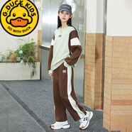 G.duck胖女童運動(dòng)套裝兒童加肥加大秋裝偏胖女孩學(xué)生衛衣衛褲純棉兩件套 淡綠 140碼--建議60-80斤