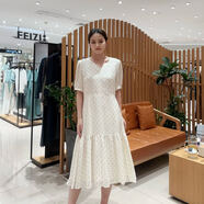 菲姿（FEIZI）女士簡(jiǎn)約時(shí)尚連衣裙F4B419 高級奶油白波點(diǎn) 155/80A