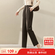 尚都比拉加厚毛呢煙管褲女冬季保暖加絨褲小個(gè)子顯瘦九分休閑褲 棕色XL