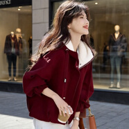 纖晟伊2026秋冬加厚加絨出片棉襖女短款棉服新款韓版ins原宿風(fēng)棉衣外套 酒紅色【加厚加絨】 M 適用90-109斤