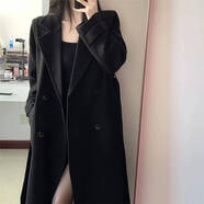史卿秋冬新款黑色毛呢外套中長(cháng)款大衣學(xué)生大碼寬松顯瘦加厚呢子大衣女 黑色 S 80-90斤左右