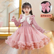 女童公主裙秋冬加絨款洋氣小女孩連衣裙春季時(shí)髦蓬蓬裙子兒童冬裝 801點(diǎn)粉色春款送蝴蝶發(fā)夾 均碼 110碼27-30斤
