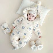 G.duck嬰兒冬裝寶寶連體衣冬季韓版洋氣嬰幼兒加厚羽絨服外出抱衣保暖服 小象羽絨帶手套腳套(羽絨服） 80 cm(建議18-22斤)