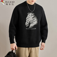 啄木鳥(niǎo)（TUCANO）新年紅色毛衣男美式復古重磅圓領(lǐng)春秋季上衣休閑寬松百搭針織衫 黑色 M 【建議110-130斤】