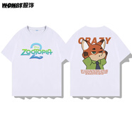 WONST瘋狂動(dòng)物城2電影尼克朱迪可愛(ài)原宿風(fēng)情侶裝周邊短袖T恤衣服體恤衫 白色五 瘋狂動(dòng)物城2C款 2XL