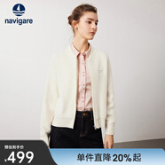 Navigare意大利小帆船女裝短外套秋冬季圈圈純羊毛夾克寬松小個(gè)子休閑女裝 科技白 M