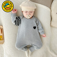 G.duck嬰兒連體衣秋季新款寶寶長(cháng)袖拼接哈衣秋冬裝新生兒爬行服外穿洋氣 灰色 100cm